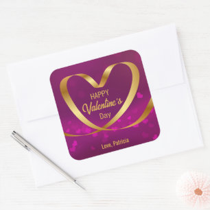 Herzklatsche Gold Happy Valentinstag Lila Quadratischer Aufkleber