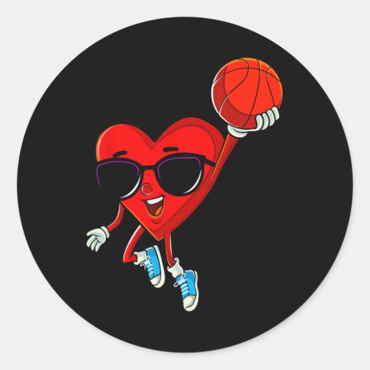 Herzklopfen Basketball Niedlicher Valentinstag Spo Runder Aufkleber (Vorderseite)