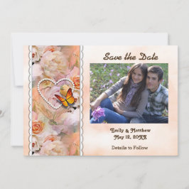 Herzklopfen, orangefarbene Rose, Schmetterlinge Re Save The Date