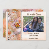 Herzklopfen, orangefarbene Rose, Schmetterlinge Re Save The Date (Vorne/Hinten)