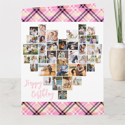 Herzklopfen Rosa Kariert jeden Geburtstag Karte (Vorderseite)