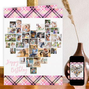 Herzklopfen Rosa Kariert jeden Geburtstag Karte