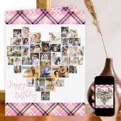 Herzklopfen Rosa Kariert jeden Geburtstag Karte