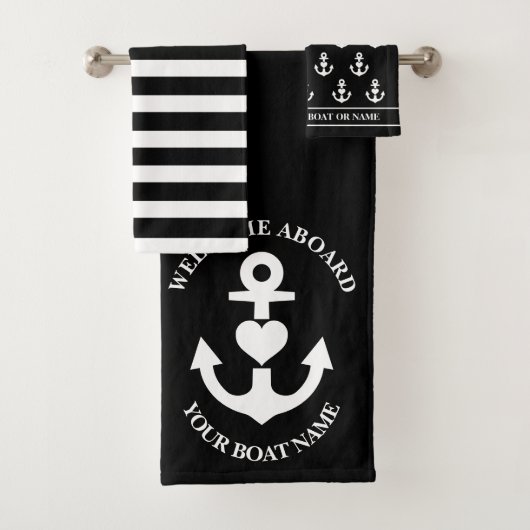 Herzklopfen Schwarz-weiße Streifen Badhandtuch Set (Insitu)