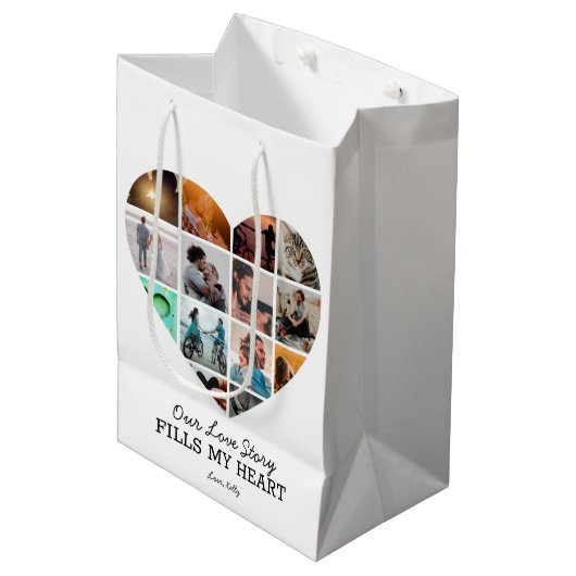 Herzklopfen Valentinin's benutzerdefinierter Text Mittlere Geschenktüte (Vorderseite Schrägansicht)
