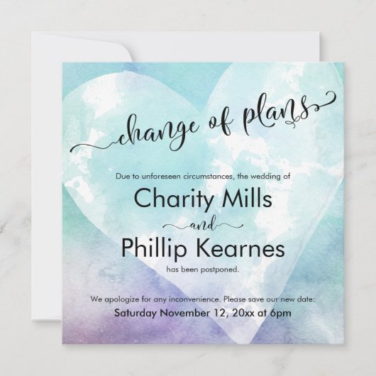 Herzklopfen Verspätete Hochzeitänderung Pläne (Vorderseite)