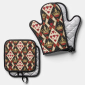 Herzkönigin Ofenhandschuh & Topflappen-Set (Vorderseite/Rückseite)