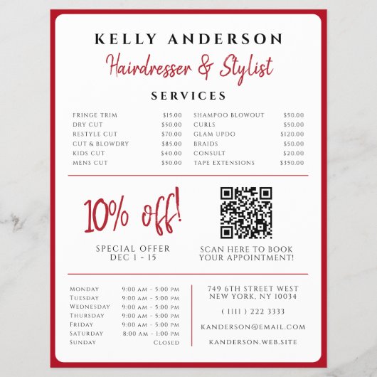 Herzkönigin Rot Foto-Services Friseur Flyer (Vorne)