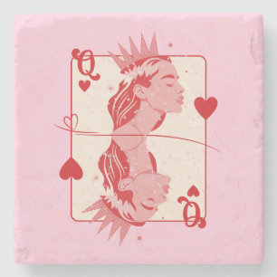 Herzkönigin Rot und Rosa Preppy Kunst Steinuntersetzer