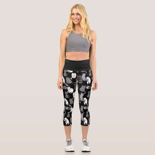 Herzkranke Schwarz-weiß Capri Leggings (Vorderseite)