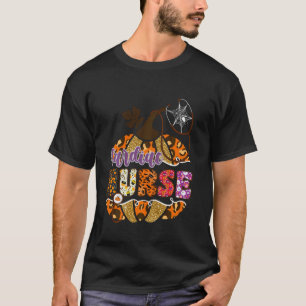 Herzkrankenschwester Halloween-Kürbis Leopard Kran T-Shirt