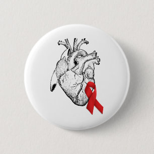 Herzkrankheit Bewusstsein Roter Band Vintage Anato Button
