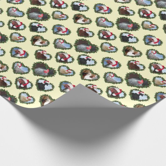 Herzkranz Hühner Weihnachten Geschenkpapier (Ecke)