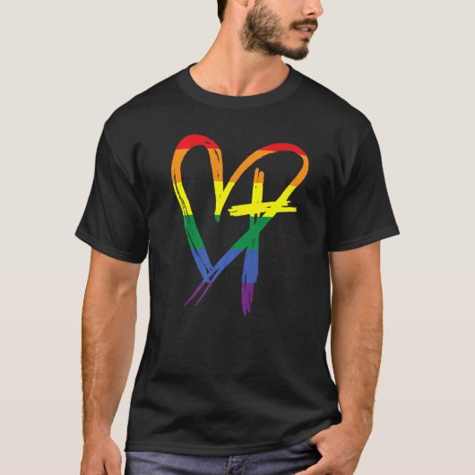 Herzkreuz Gay Pride Rainbow Faith Christlich T-Shirt (Vorderseite)