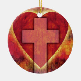 Herzkreuz Keramik Ornament