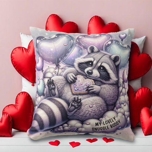 Herzkrümel Raccoon Valentines Kissen