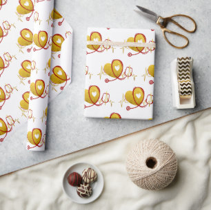 Herzkurve mit medizinischem Stethoskop 1 Geschenkpapier