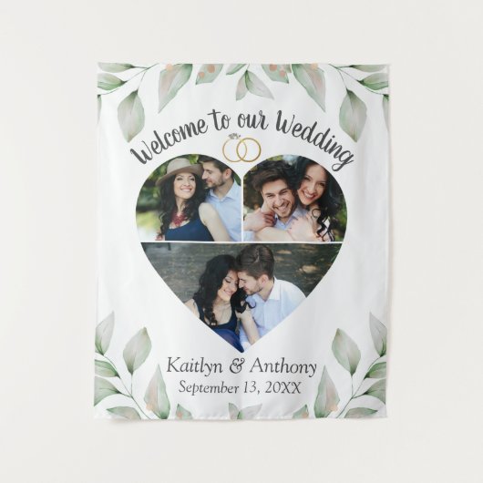 Herzlich gestaltete Foto Collage Wedding Willkomme Wandteppich (Vorderseite)