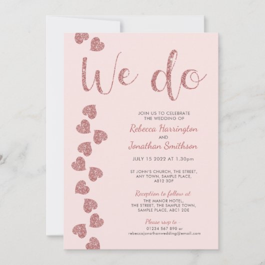 Herzlich Glitzer Rosa Einladung zur Hochzeit (Vorderseite)