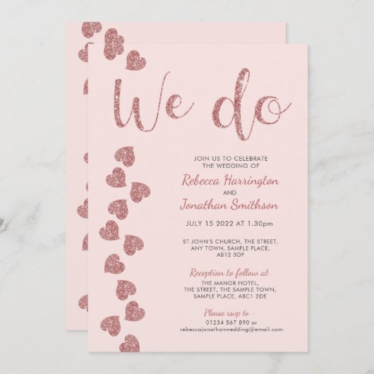 Herzlich Glitzer Rosa Einladung zur Hochzeit (Vorne/Hinten)