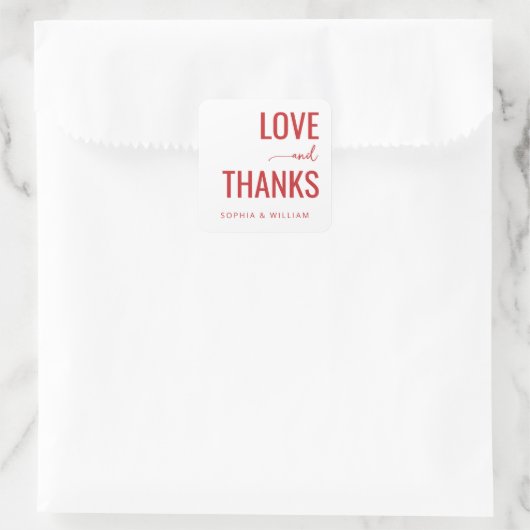 Herzlich rote Liebe Dank Quadratischer Aufkleber (Tasche)