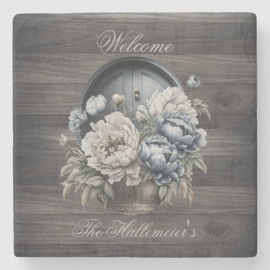 Herzlich willkommen bei Barnwood mit Blauen und We Steinuntersetzer (Vorderseite)