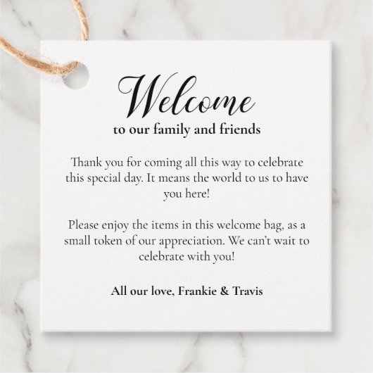 Herzlich willkommen bei der Hochzeitsfeier der Übe Geschenkanhänger (Vorderseite)