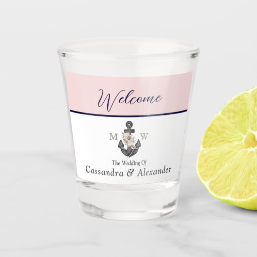 Herzlich willkommen bei der Nautic Wedding Floral  Schnapsglas (Vorderseite)