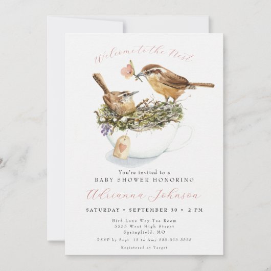 Herzlich willkommen bei der Nest Baby Dusche. Einladung (Vorderseite)