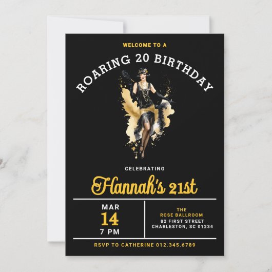 Herzlich willkommen bei einem Roaring 20 21. Gebur Einladung (Vorderseite)