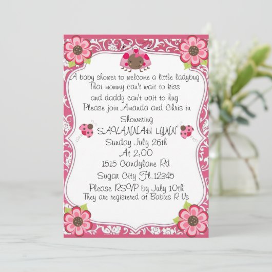 Herzlich willkommen bei einer kleinen Dame Bug Bab Einladung (Stehend Vorderseite)