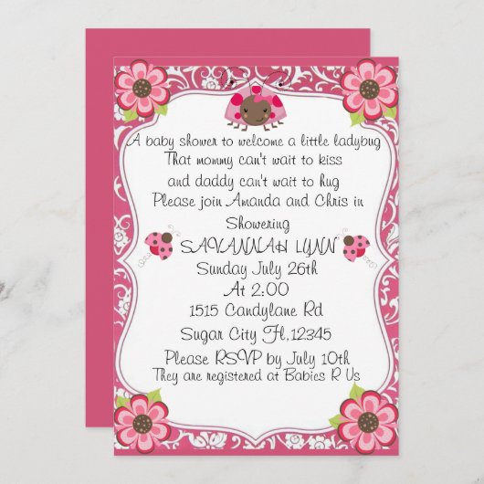 Herzlich willkommen bei einer kleinen Dame Bug Bab Einladung (Vorne/Hinten)