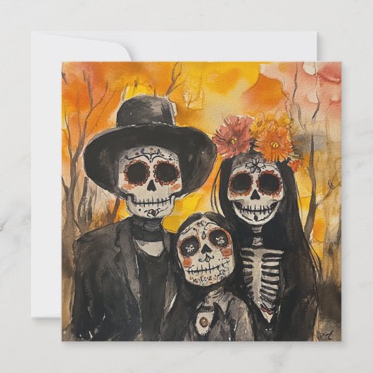 Herzlich willkommen bei Familie Dia de los Muertos Einladung (Vorderseite)