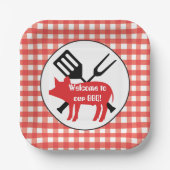 Herzlich willkommen bei GRILLEN Pig Party Papierse Pappteller (Vorderseite)