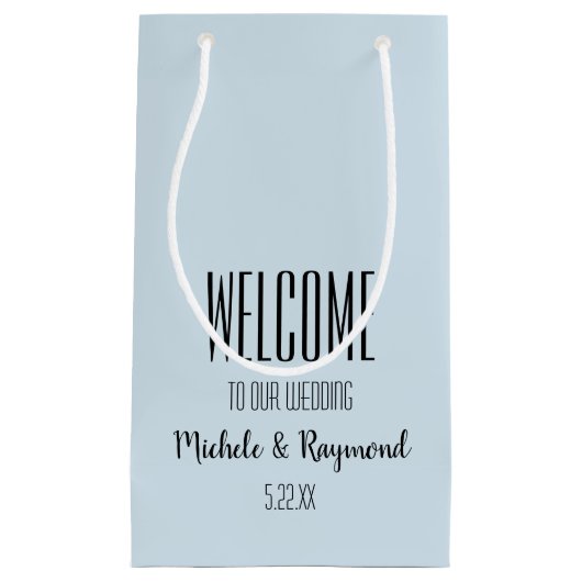 Herzlich willkommen bei unserem Hochzeitstag BLAU  Kleine Geschenktüte (Vorderseite)