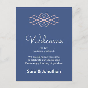 Herzlich willkommen bei unserer Hochzeit Pink und  Postkarte