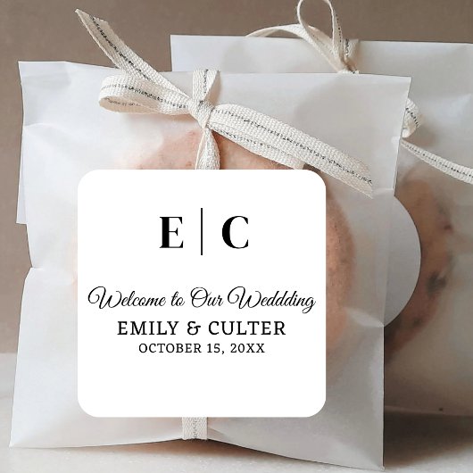 Herzlich willkommen bei unserer Hochzeitsfeier Hoc Quadratischer Aufkleber