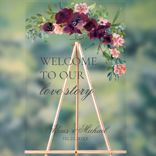 Herzlich willkommen bei unserer Liebe Story Floral Acrylschild