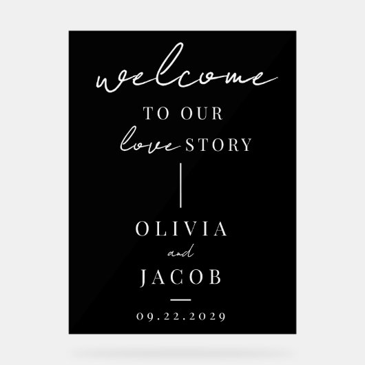 Herzlich willkommen bei unserer Liebe Story Modern Acrylschild (Vorderseite)