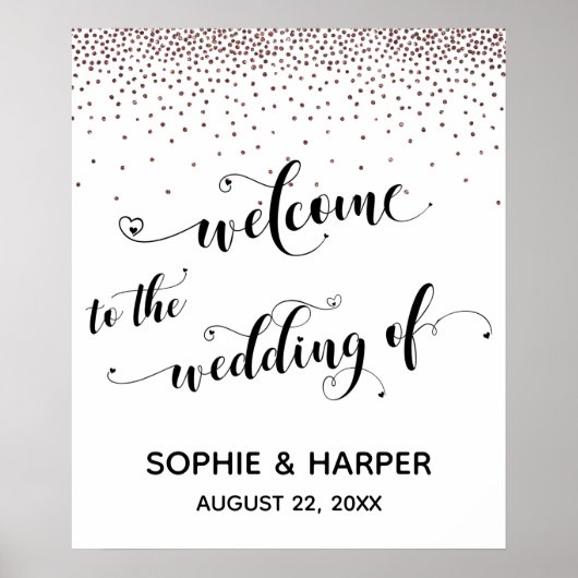 Herzlich willkommen bei Wedding Rose Gold Confetti Poster (Vorne)