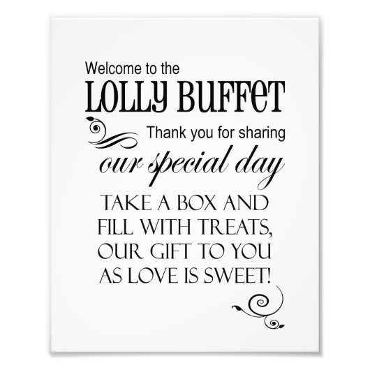 Herzlich willkommen beim Lolly Buffet Wedding Sign Fotodruck (Vorne)