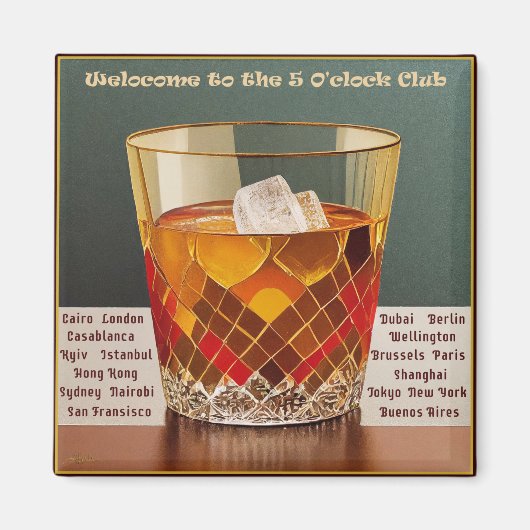 Herzlich willkommen im 5-Uhr Club Mid Century Desi Magnet (Vorne)