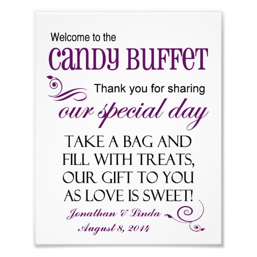 Herzlich willkommen im Candy Buffet Violet Wedding Fotodruck (Vorne)