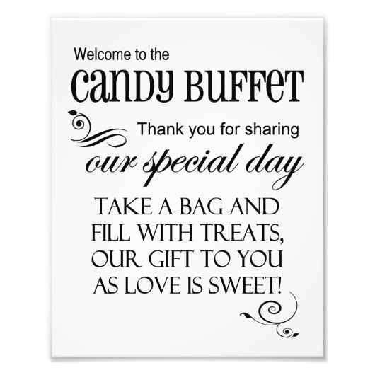 Herzlich willkommen im Candy Buffet Wedding Sign 8 Fotodruck (Vorne)