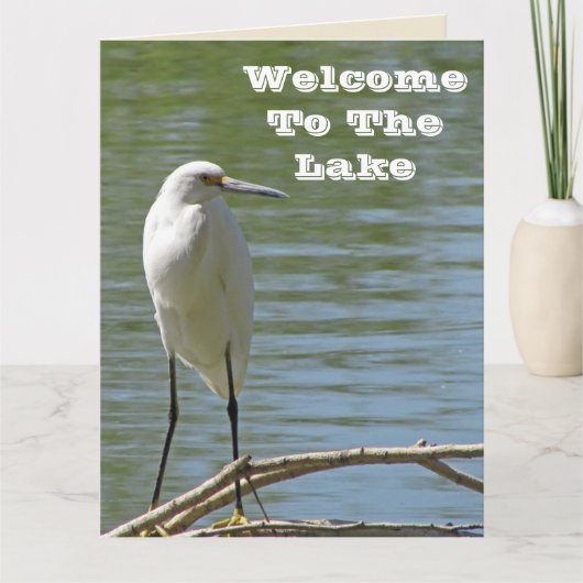 Herzlich Willkommen im Lake White Egret Foto Dankeskarte (Vorderseite)