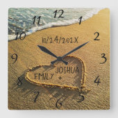 Herzlich Willkommen im Sand Beach Shore Tropical O Quadratische Wanduhr (Vorderseite)