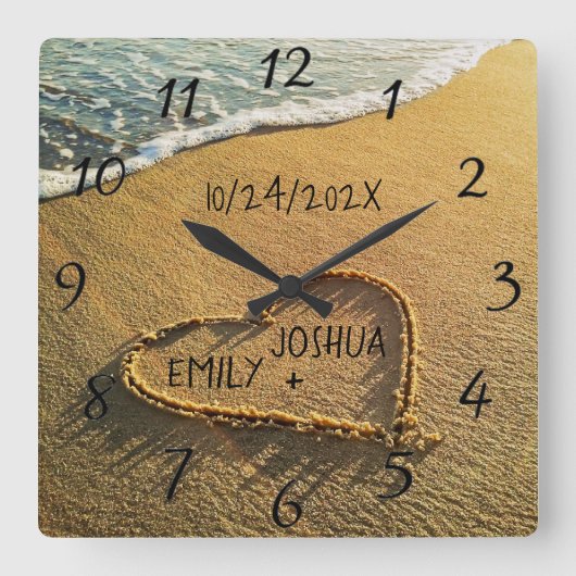 Herzlich Willkommen im Sand Beach Shore Tropical O Quadratische Wanduhr (Vorderseite)