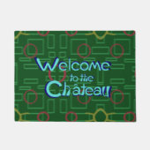 Herzlich willkommen im Schloss Blue Letters Green Fußmatte (Vorderseite)