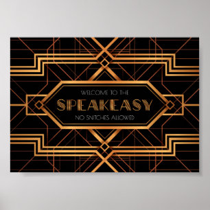 Herzlich willkommen im Speakeasy Party Sign Poster