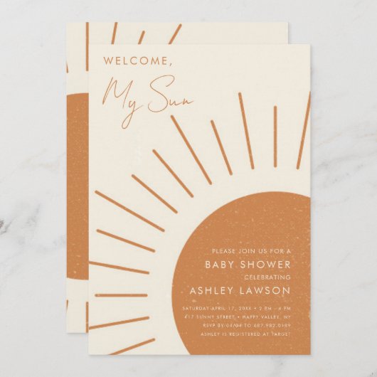 Herzlich willkommen im Sun Modern Boho_2 Baby Dusc Einladung (Vorne/Hinten)